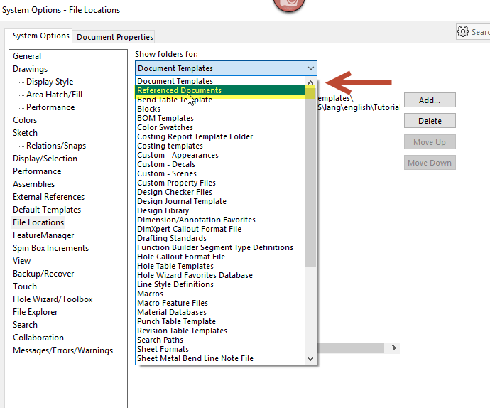 System Options - File Locations - Referenced Documents